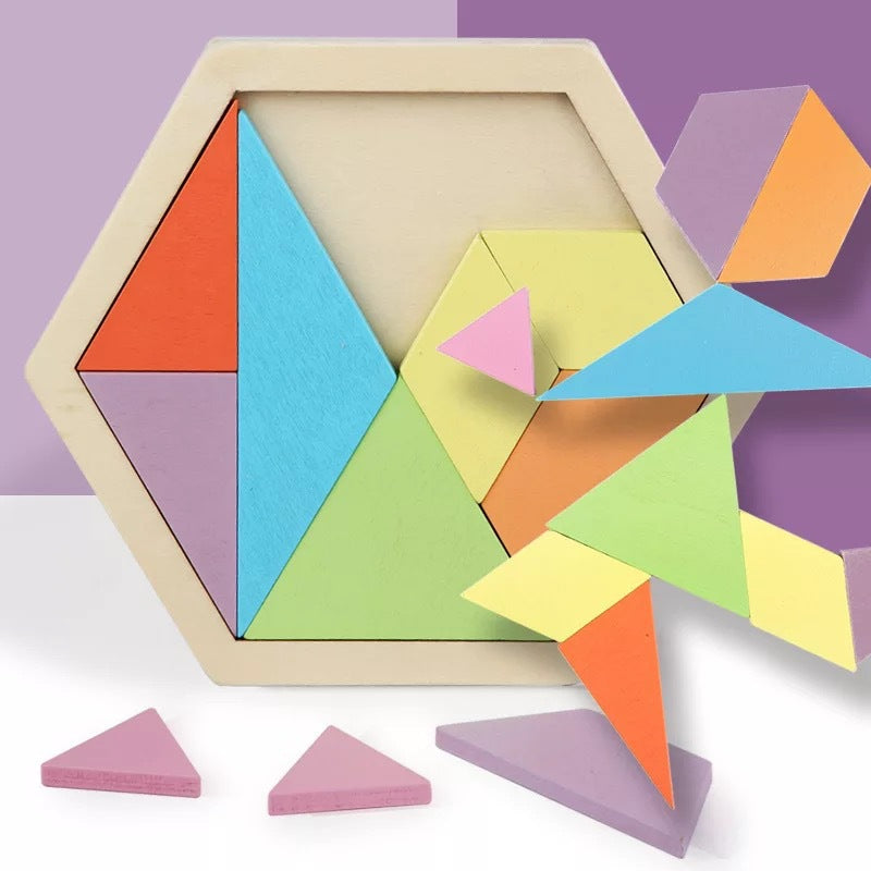 Wooden Hexagon Puzzle Geometry Logic IQ Game Gift for All Ages Challenge